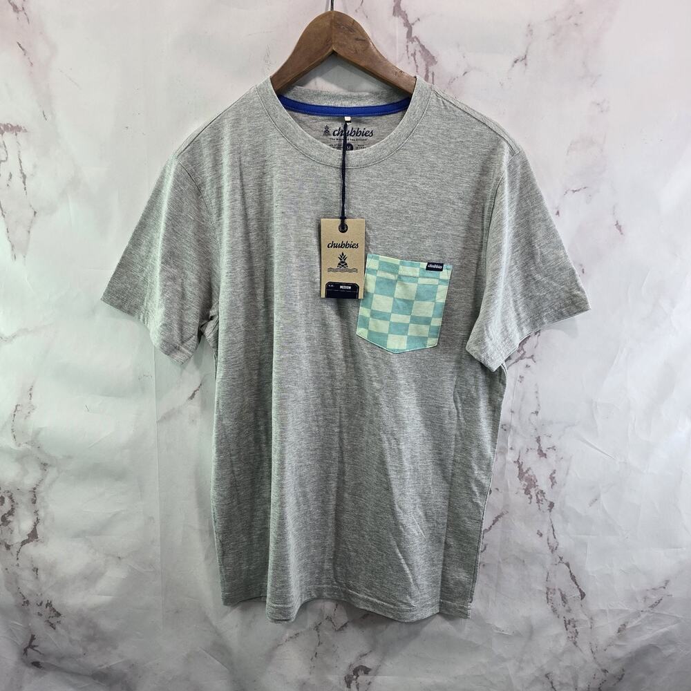 Chubbies T Shirt Mens Medium Light Gray Short Sleeve Pocket Checkered Crew